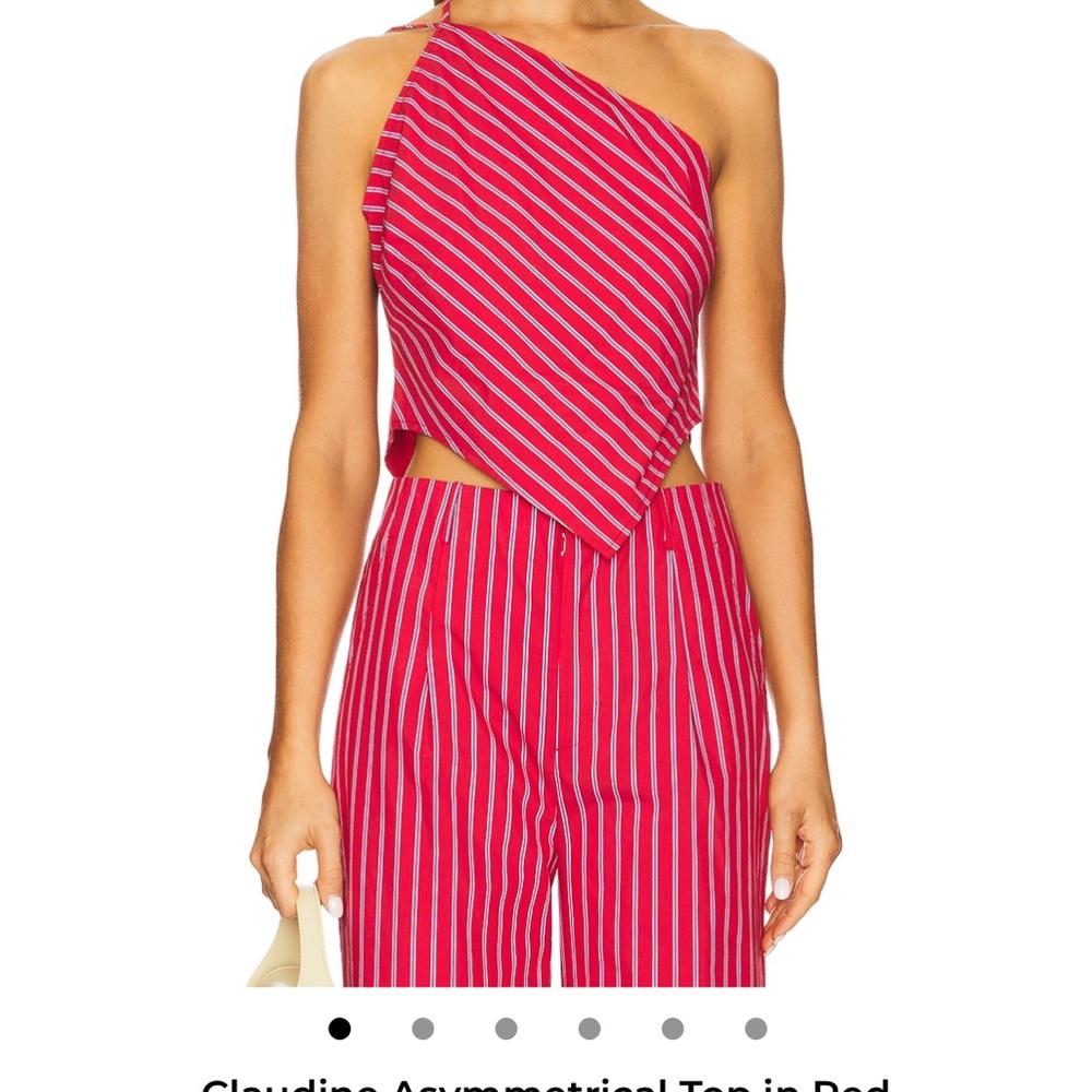 Line & Dot Red Striped Asymmetrical Tank Top